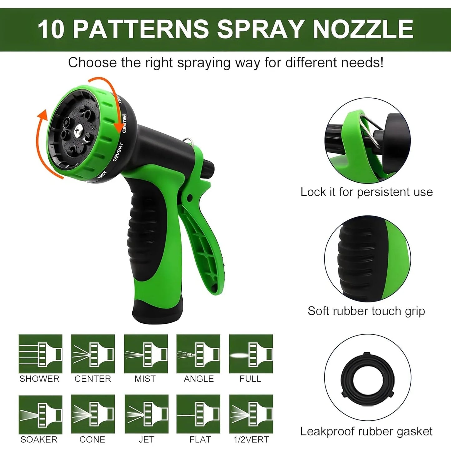 Non-Expandable Garden Hose With 10-Function Nozzles Guaranteed not to Tangle