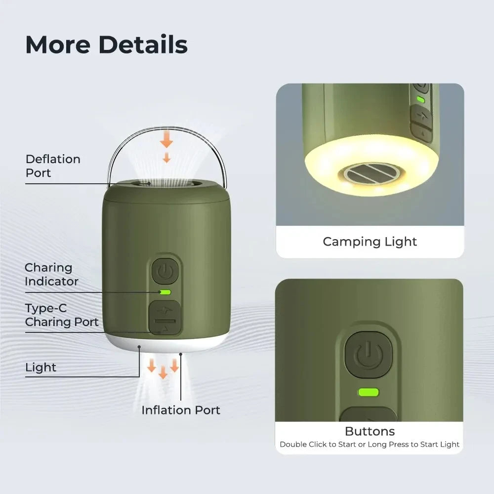 Tiny Air Pump With Camping Lantern And Magnetic Design