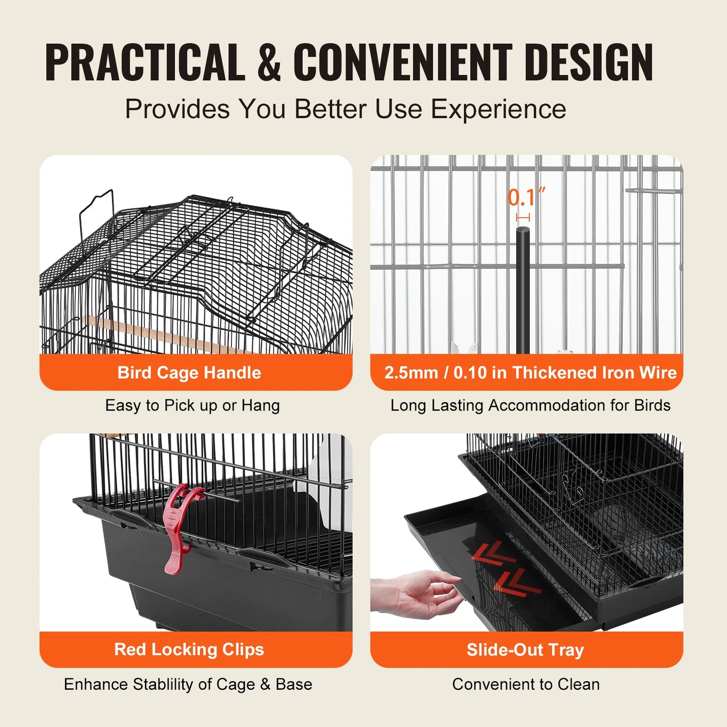 Open Top Bird Cage With Swing And Perches For Various Birds