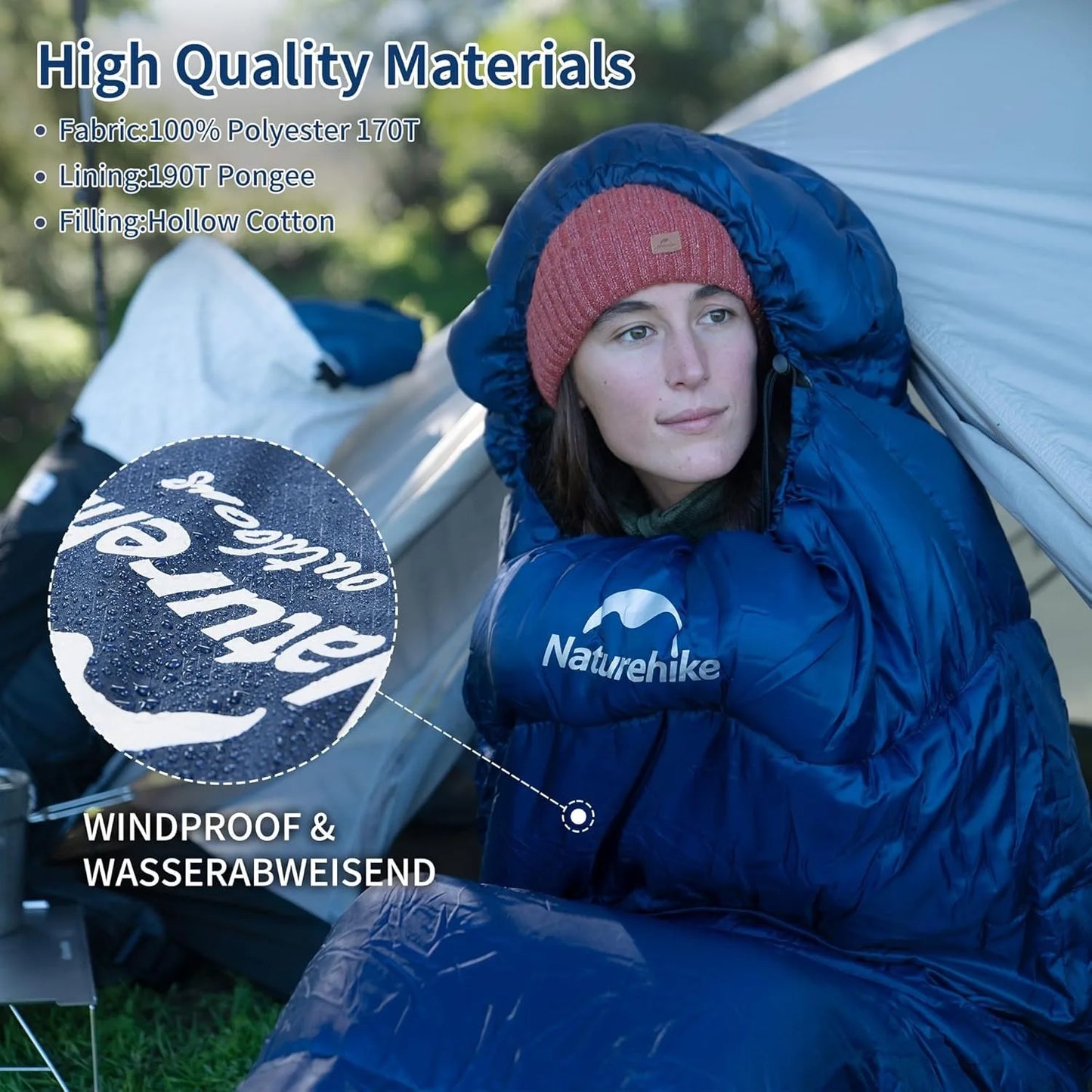 Ultra Warm Mummy Sleeping Bag For Adults that Camp Out, made with washable Polyester