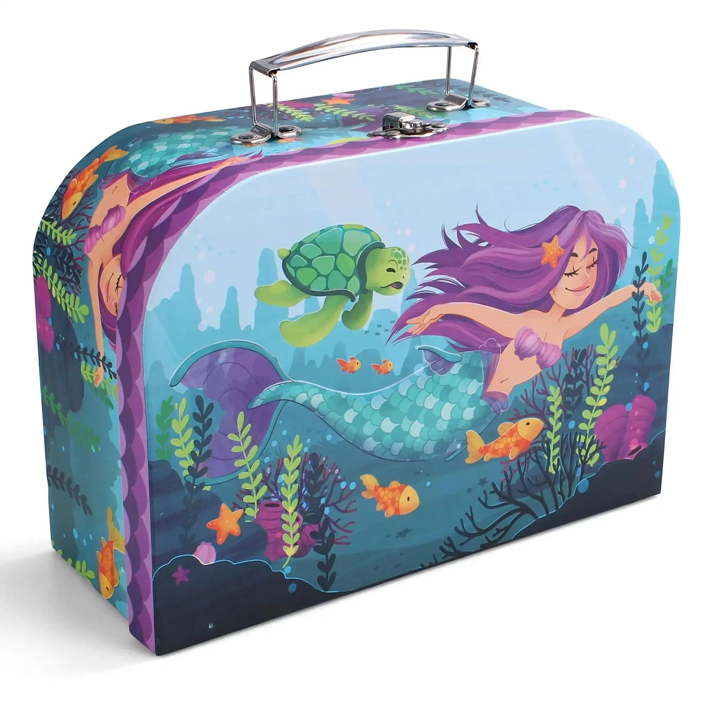 Child's Tea Set, Mermaid Tea Party, for Princess Pretend Play. Tin Teapot, Cups, Plates and Carry Case for  Toddlers to 6 Years Olds