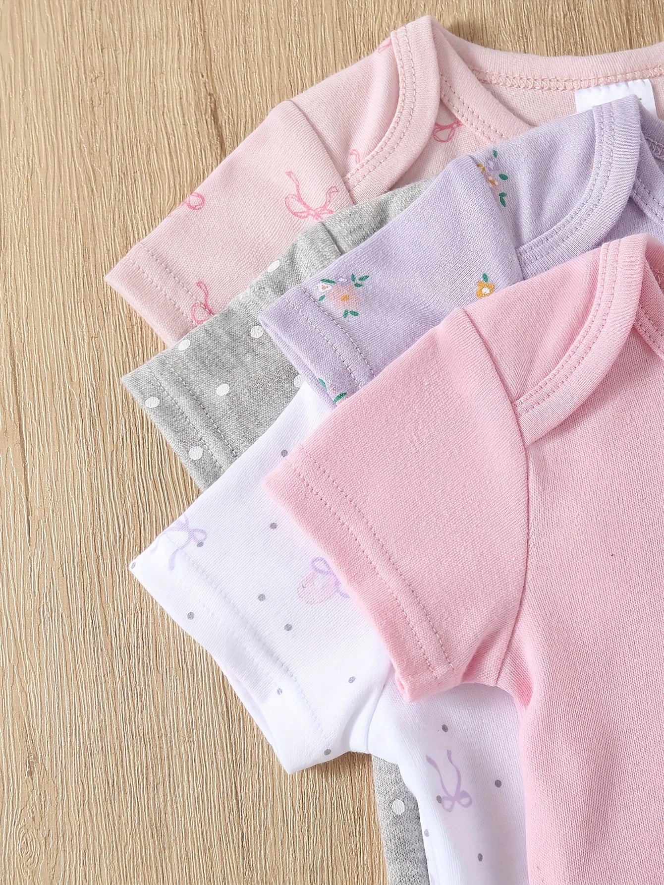 5pcs Baby Girl Romper Set - Cute Floral and Animal Print Short Sleeve Outfits with Ribbed Cuffs, Soft Breathable Fabric, All-Season Comfort, Elegant Round Neck Design for Outdoor Play & Casual Attire, Baby Girl Clothes, Playf