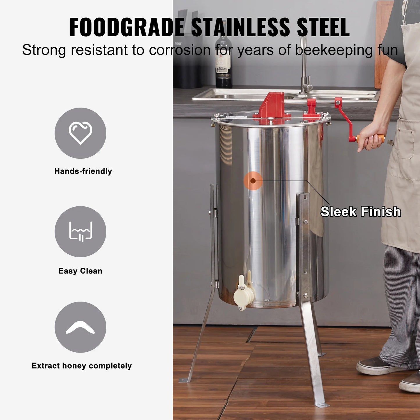 SucceBuy Manual Honey Extractor Stainless Steel Beekeeping Equipment
