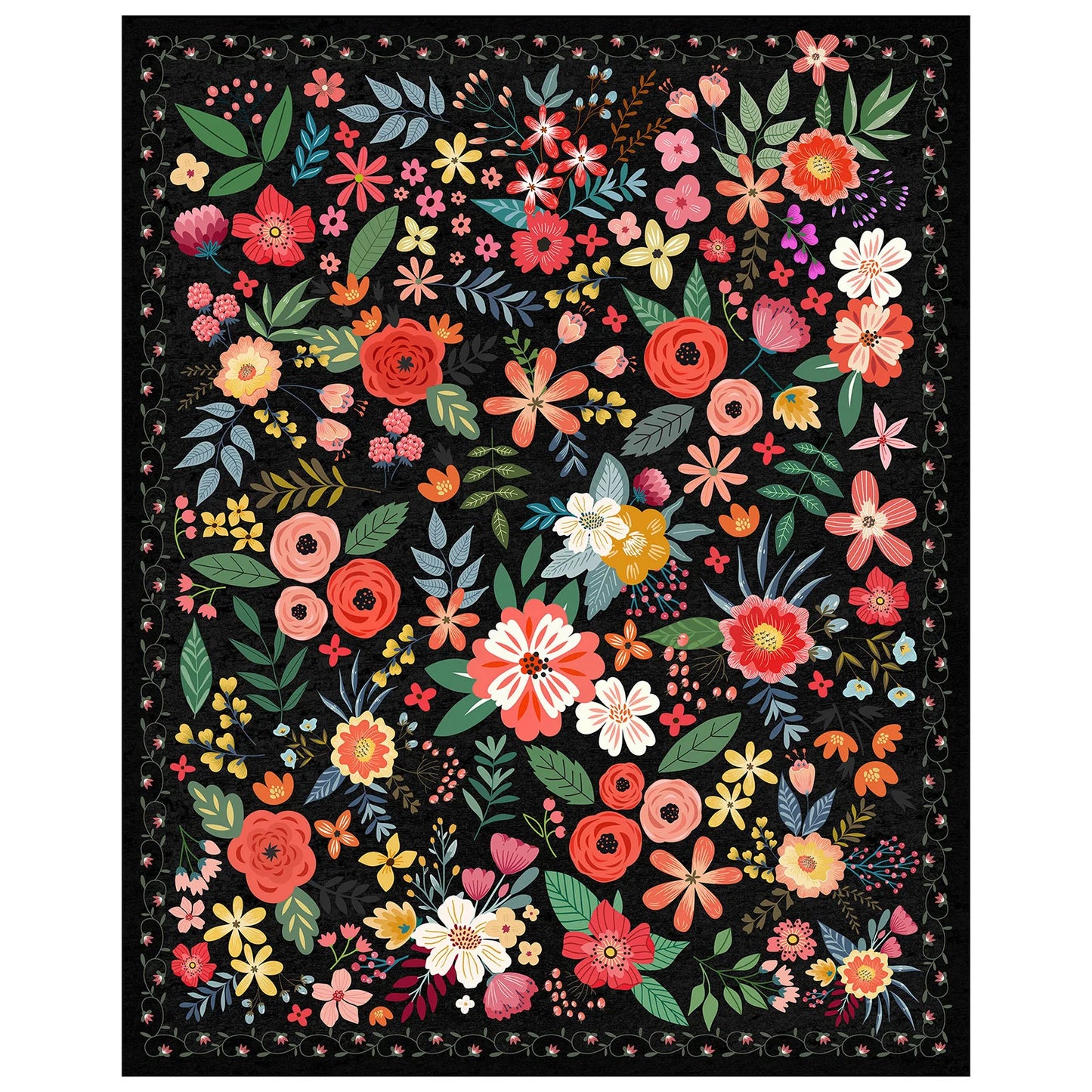 Boho Floral Pattern Non Slip Polyester Rug- Machine Washable, Adding Color to Family Spaces