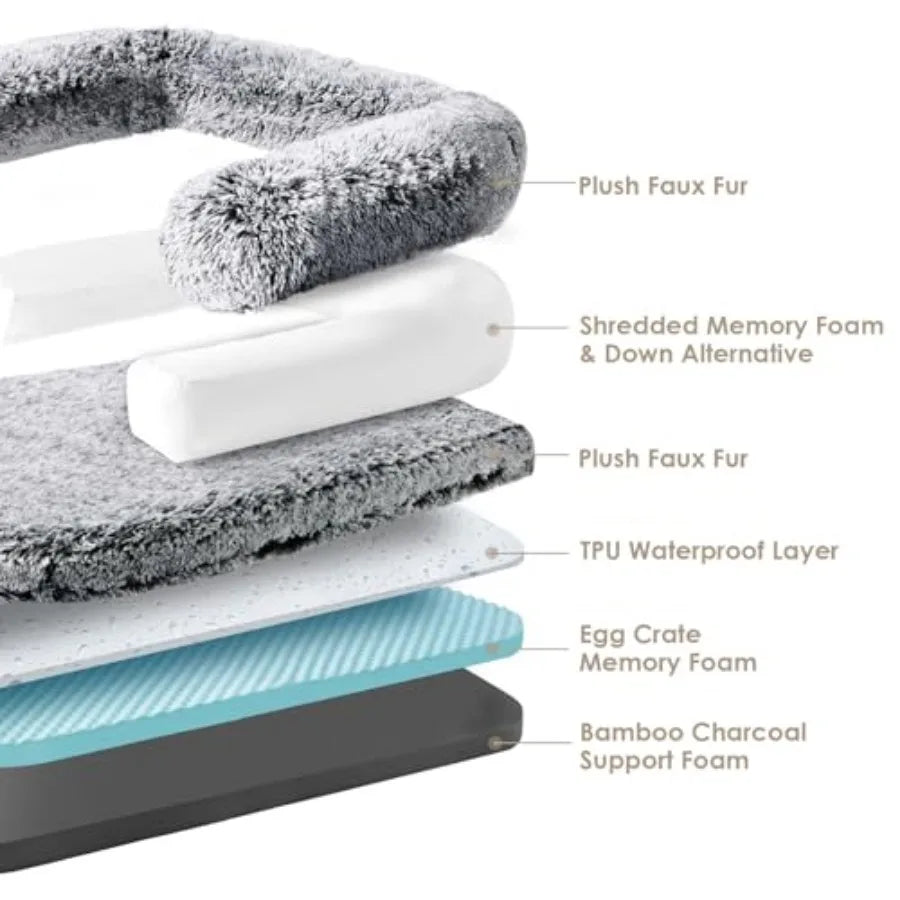 XXL Dog Bed, 54"x38"x7.5", Faux Fur Fluffy Pet Bed, Orthopedic Support and Calming for your best Pet Friend