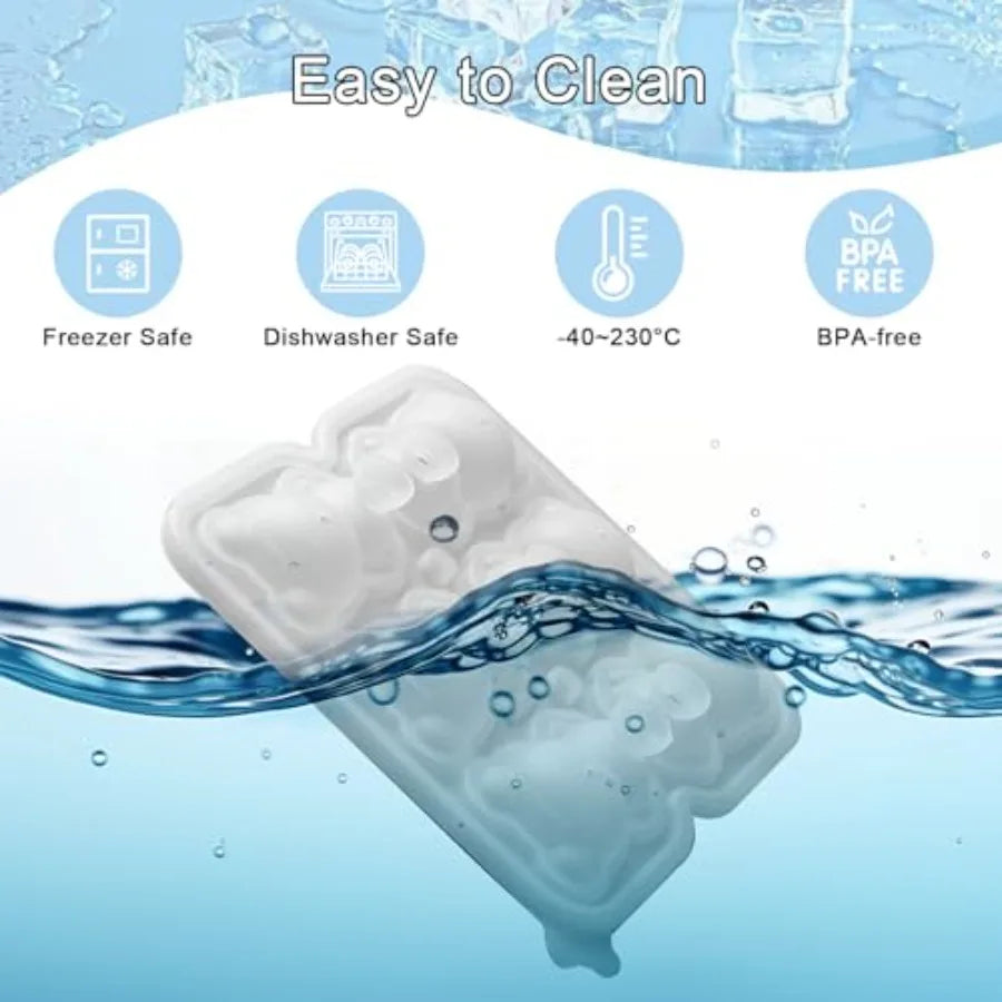 3D Bear Ice Cube Mold, Large Ice Cube Tray with Lid for Teddy Bear Snacks for Kinders or Ice Cube Trays for Parties