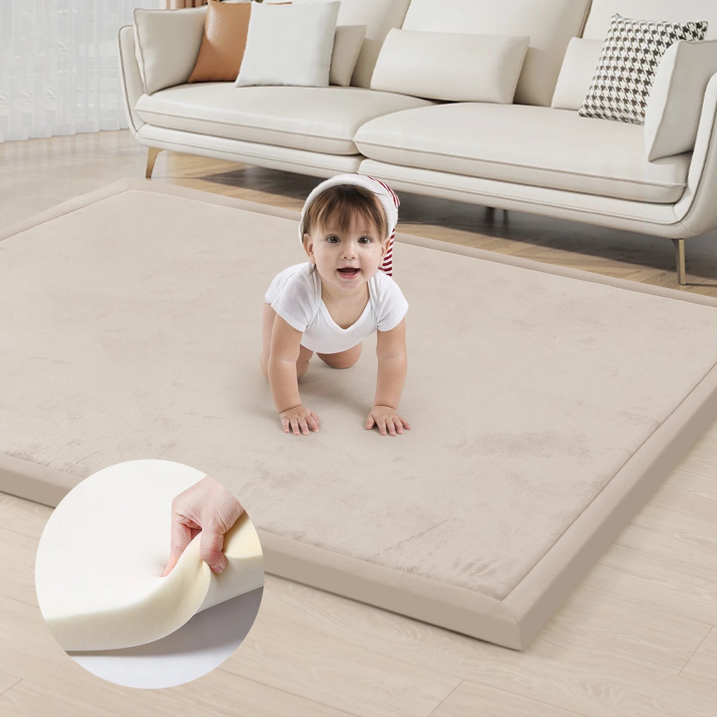 Soft Velvet Carpet with non-slip bottom to brighten a Living Space, Family Room or Nursery. Thick padding for comfort.