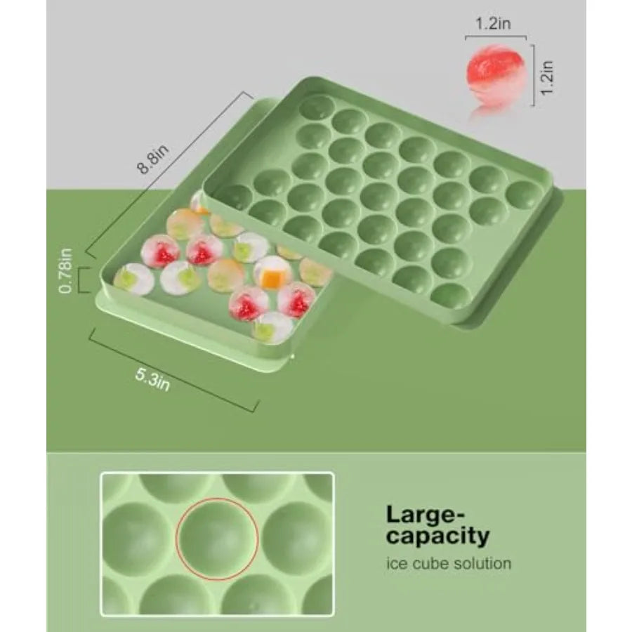 Ice Cube Tray with Lid and Bin, Ice Tray, 62 Round Ice Trays for Freezer, BPA-Free Plastic Ice Cube Molds, Easy Release Ice Bal