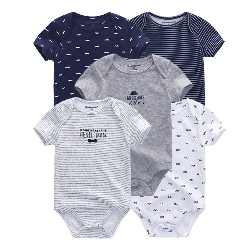 5-piece fashionable  boy and girl  100% "short sleeve Onezies", cotton and comfortable with cute graphics.
