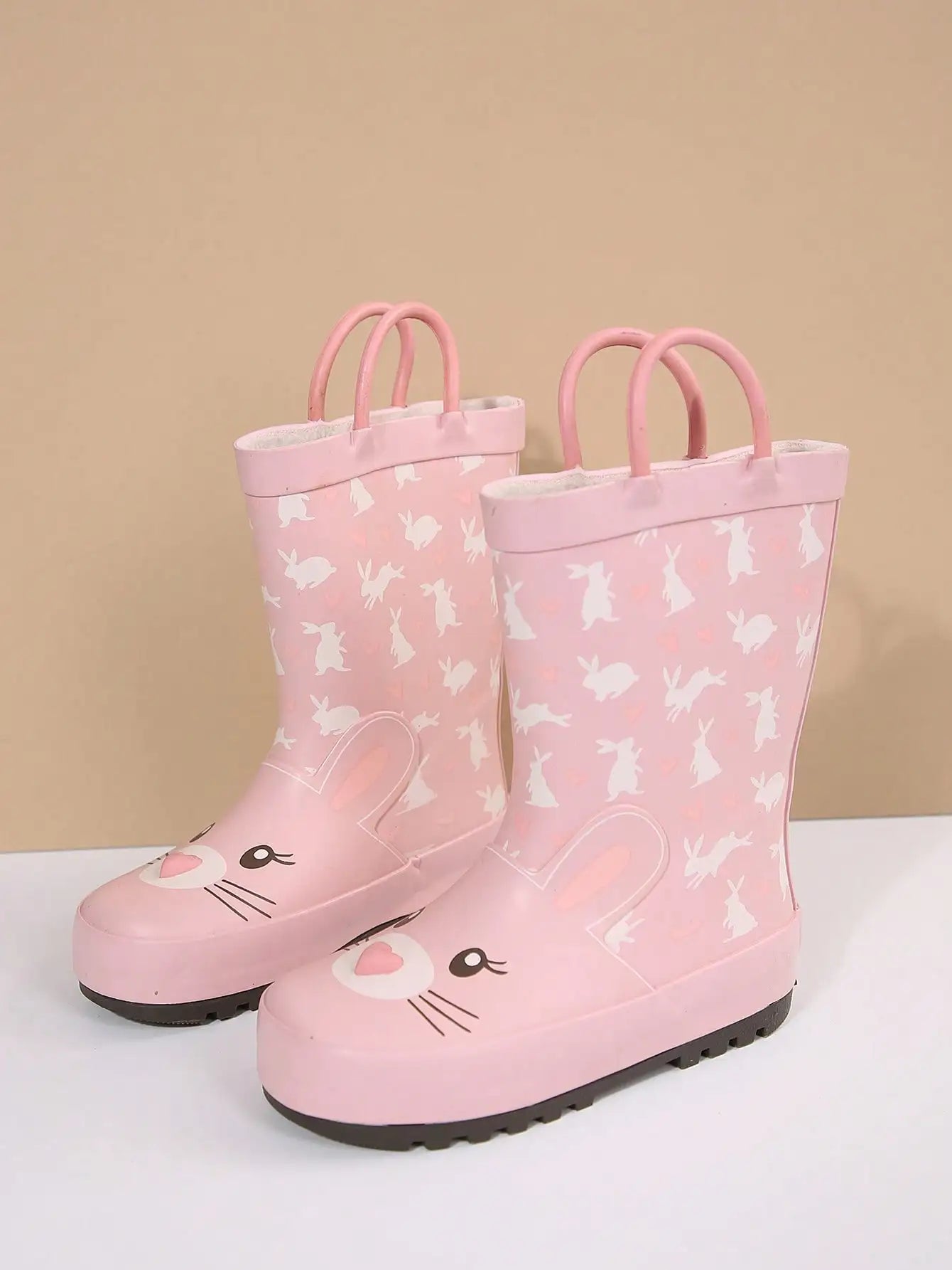 Cute Waterproof Puddle Boots For Toddler Boys And Girls, Lightweight Anti-Slip Rain Boots with Easy Pull-On Handles for Outdoor Play