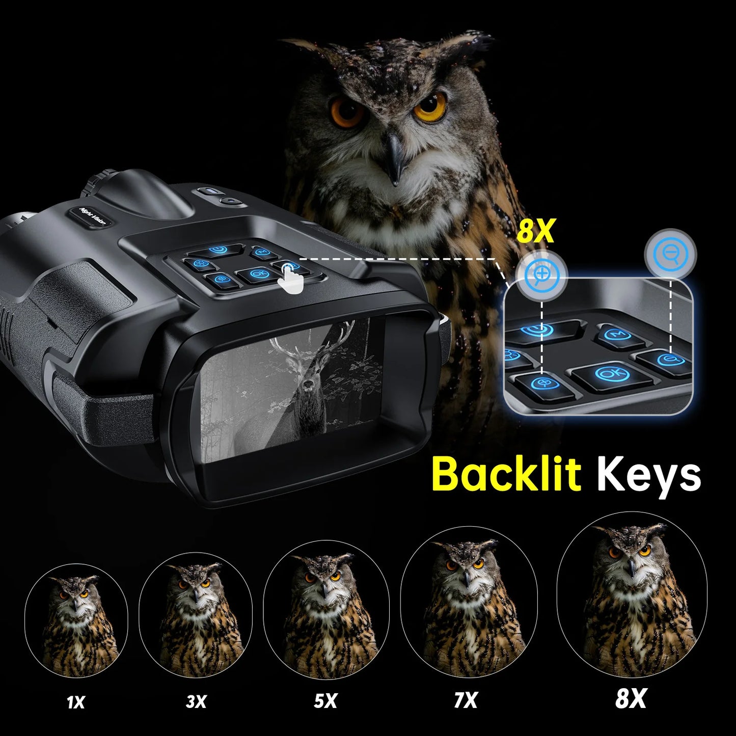 Night Vision Binoculars 4K Infrared Rechargeable 8X Zoom and 3" display