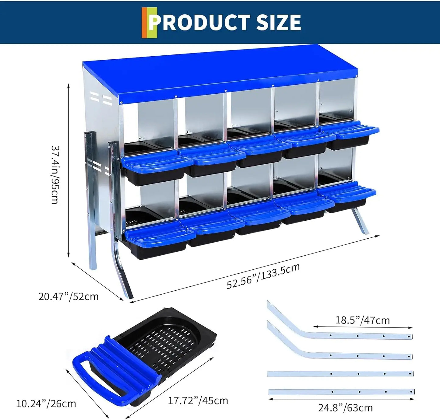 Chicken Nesting Box, Roll Away Design Hen Roosting Box for High-Volume Egg Collection Case with Metal Legs or Wall Mounting