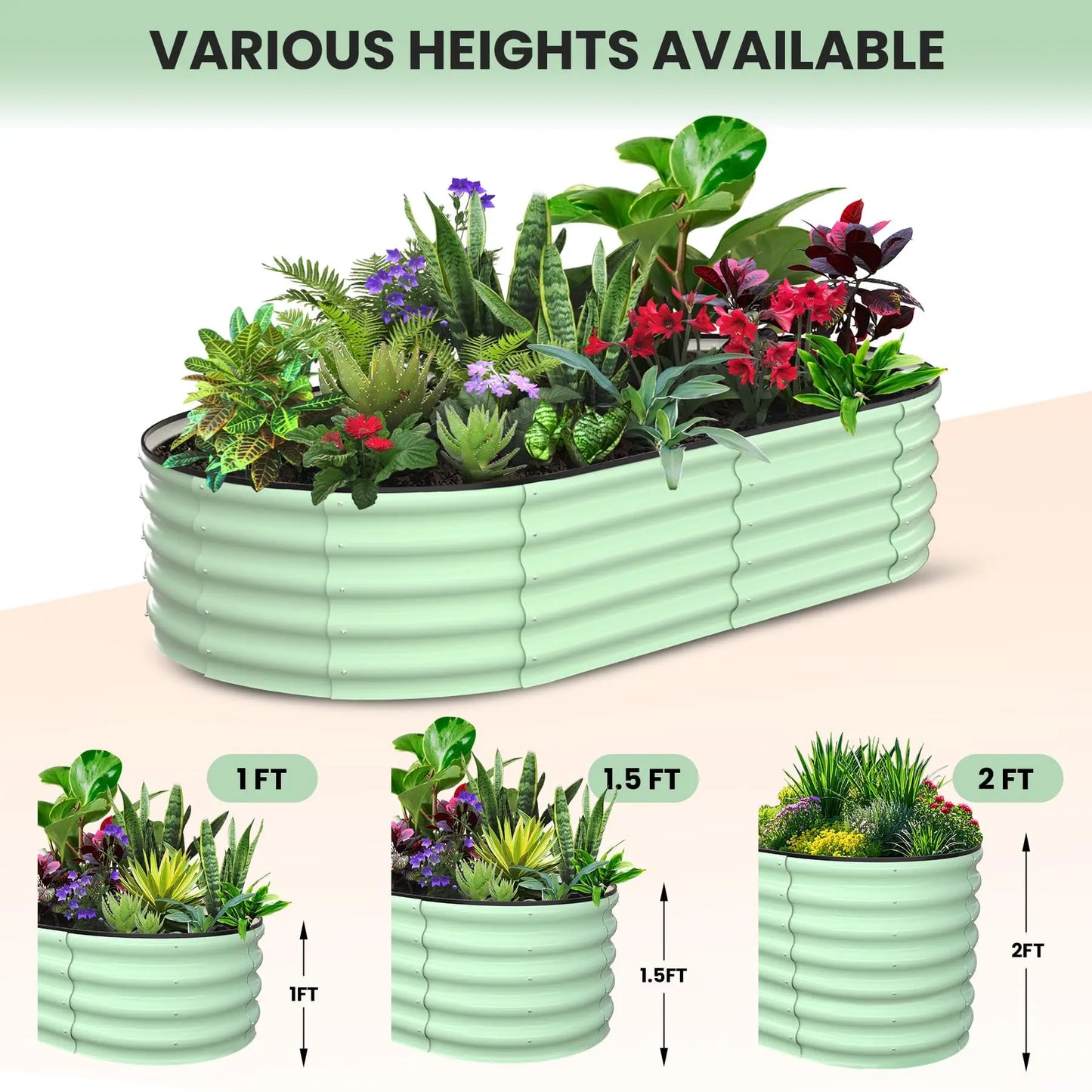 2-Pack Oval Galvanized Steel Raised Garden Bed with Open Base,  Safety Edge Metal Planter Box, Raised Beds for Vegetables, Flowers, Herbs