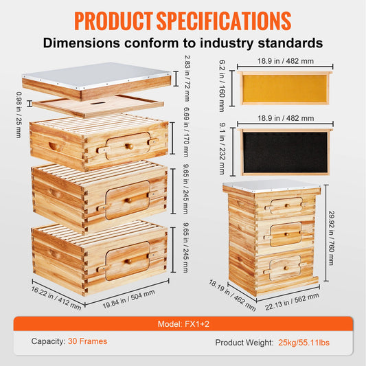 SucceBuy Bee Hive Deep Box Starter Kit Beeswax Coated Natural Cedar Wood