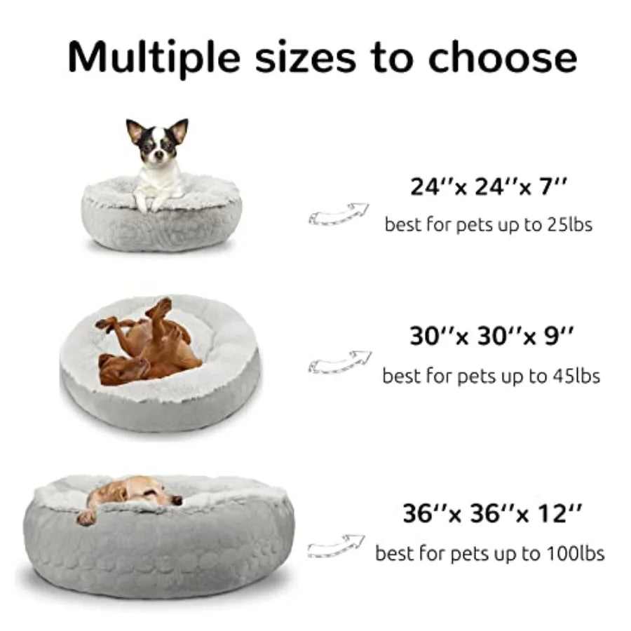 Dog Donut Calming Bed, Fluffy Cushion for Dogs, Cooling and Warming Double Sided for Comfort.