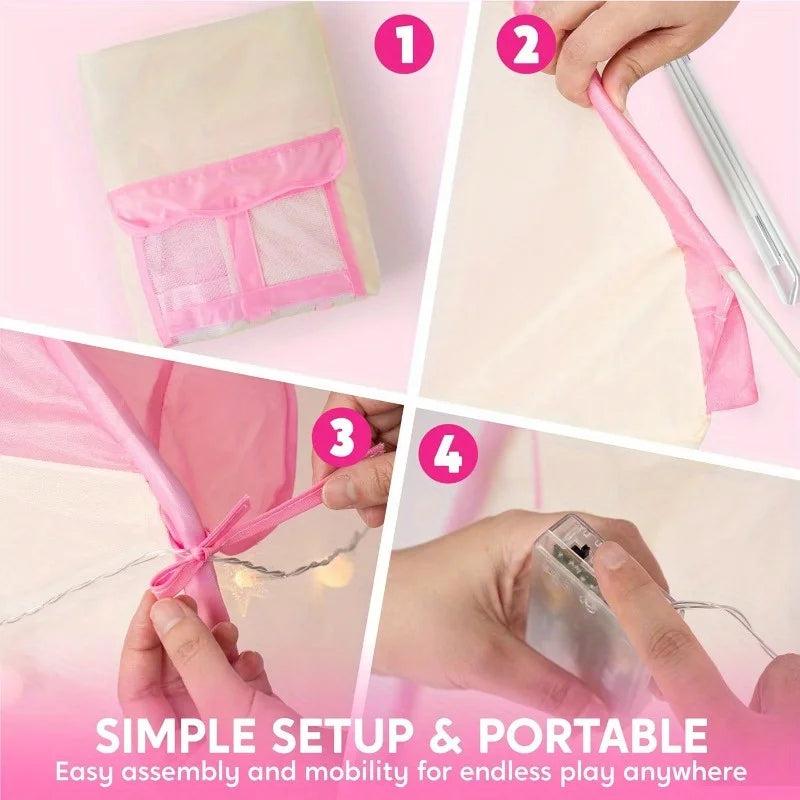 Princess Castle Tent For Girls With LED Star Lights, Easy Setup for Indoor Dramatic Play
