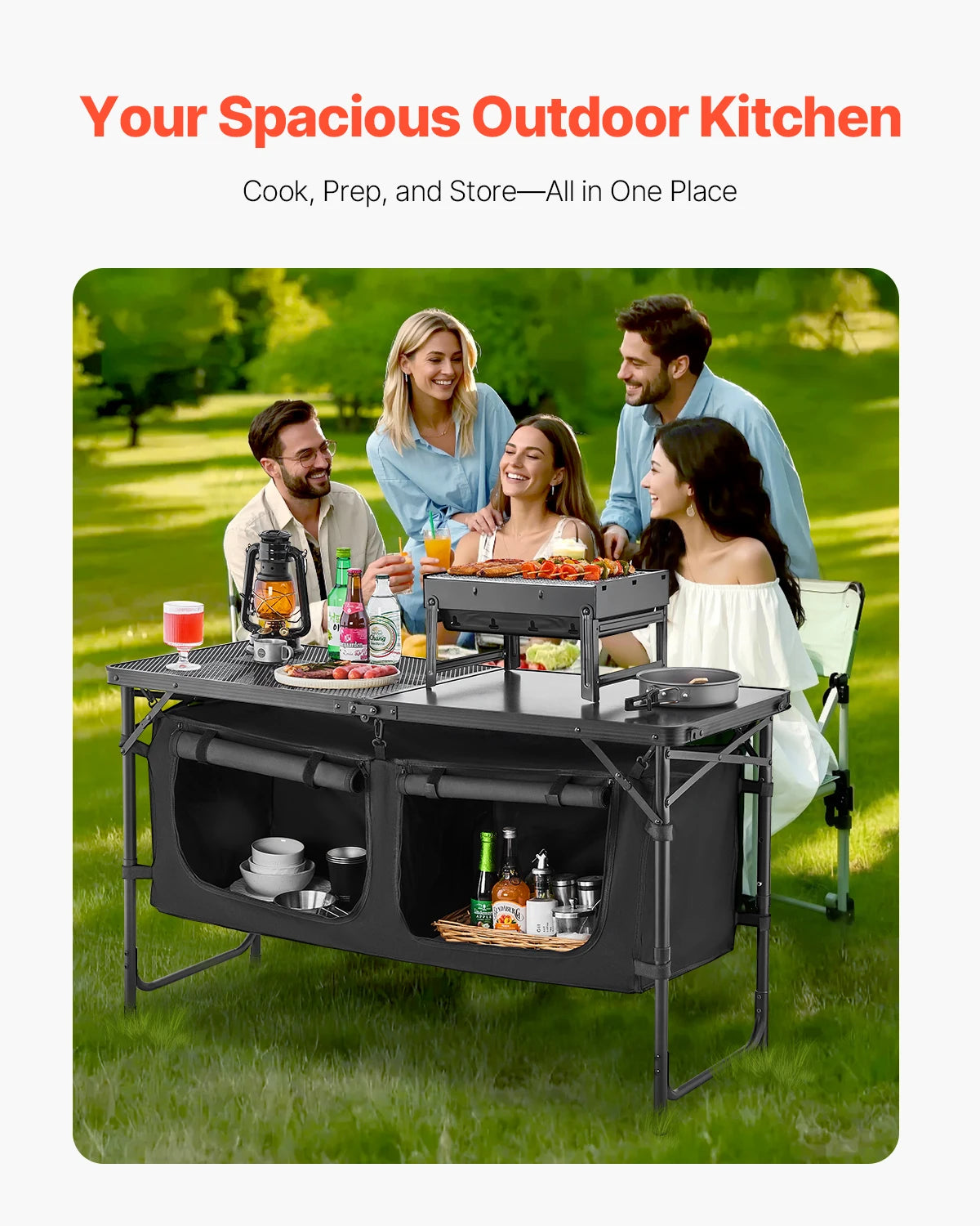 Camping Kitchen Table Outdoor Cooking Station For BBQ