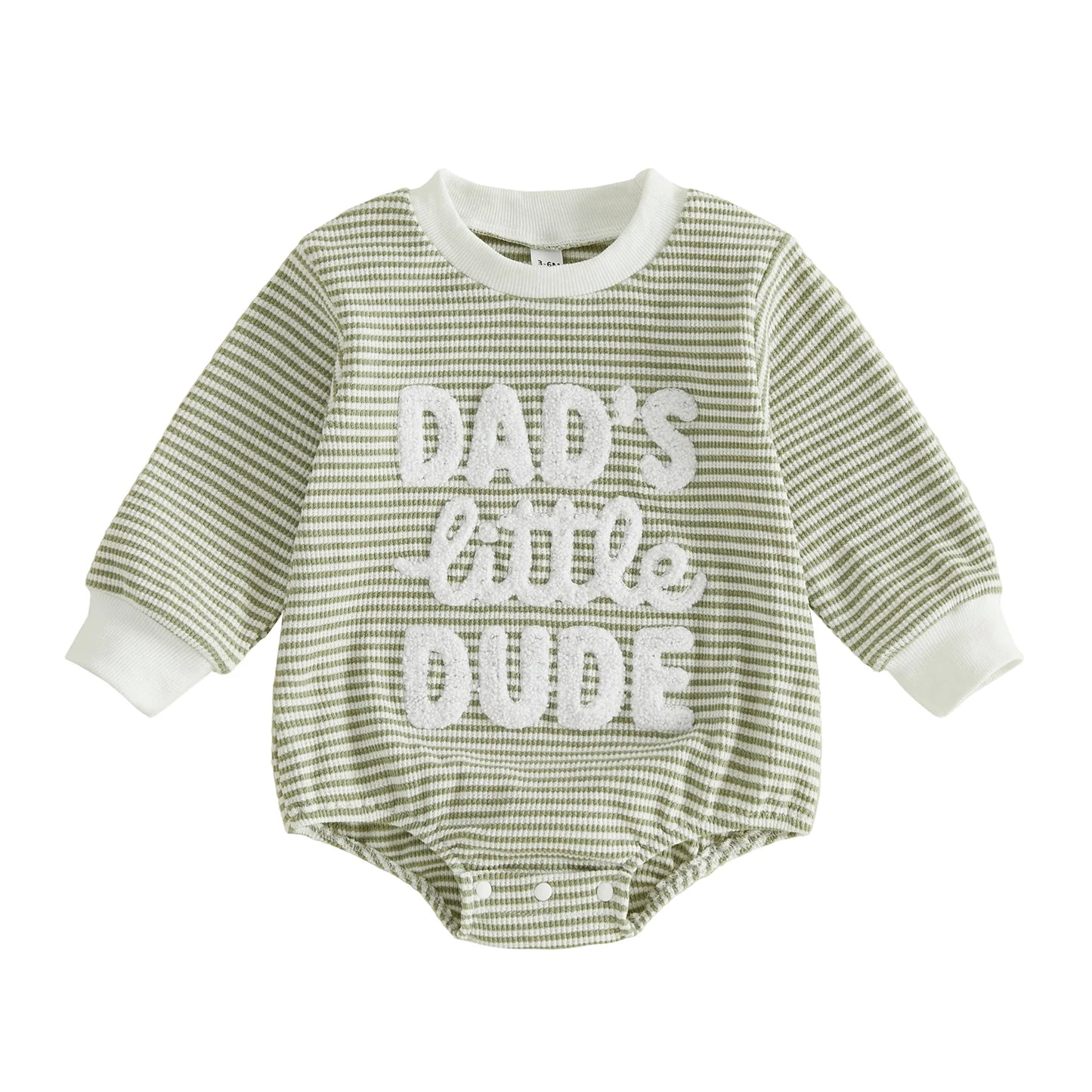 Round-Neck Embroidered Long Sleeve Romper.  Cute for Baby boys and Dads. Infant sizes.