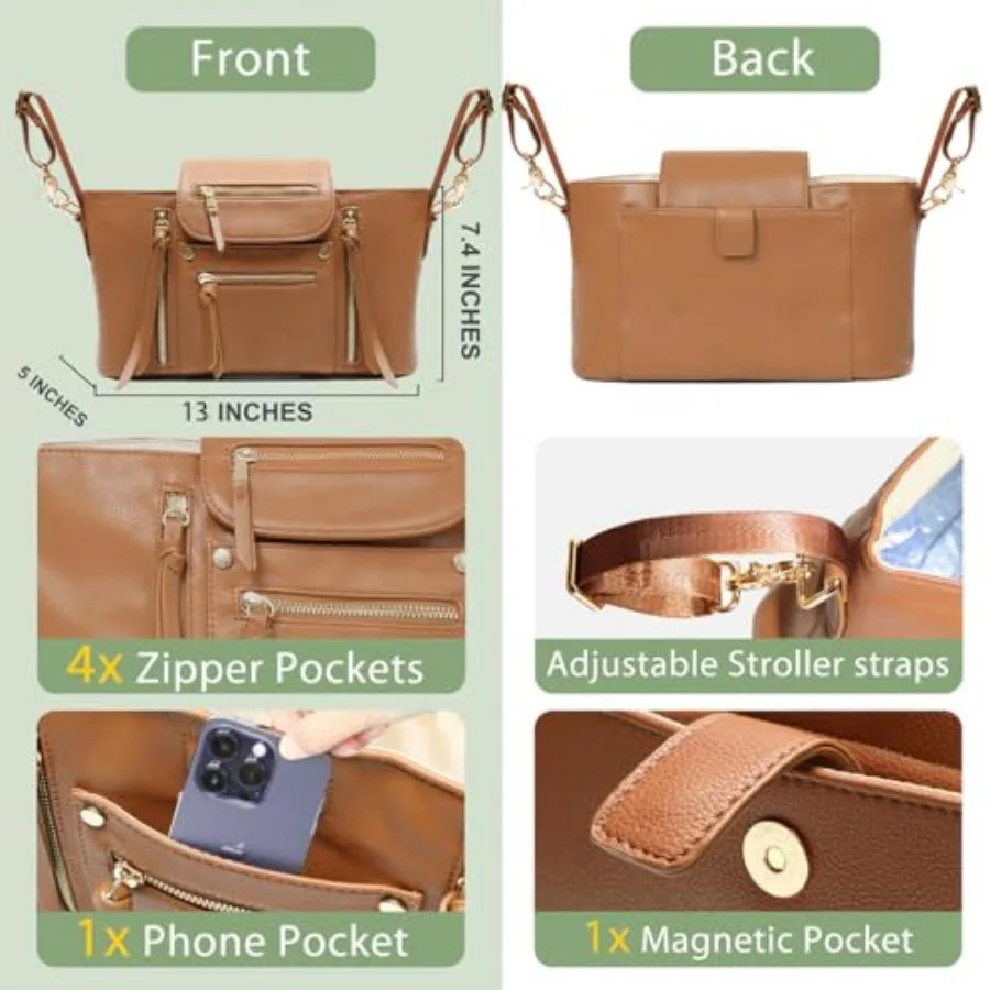 Universal Stroller Organizer with Insulated Cup Holder, Baby Storage Bag with Adjustable Straps, Fits all Strollers