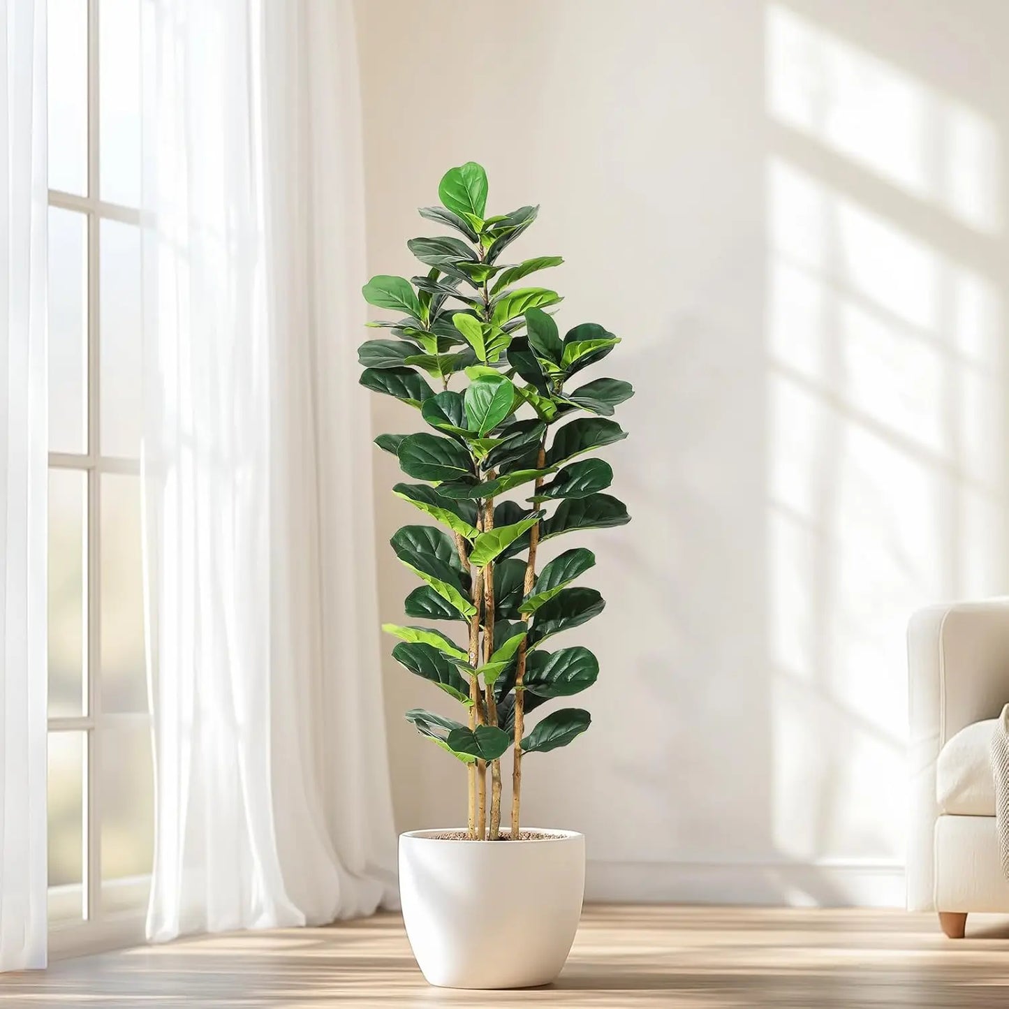 5/6/7 Ft  Artificial Fiddle Leaf Fig Tree with Decorative Pot Faux Trees, Beautiful Greenery for Enhancing the Home