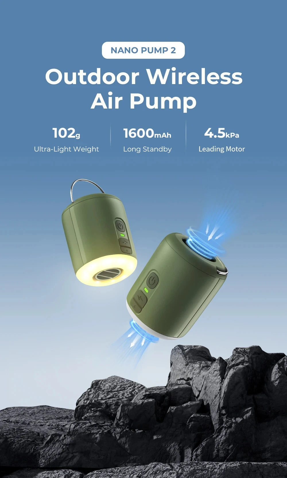 Tiny Air Pump With Camping Lantern And Magnetic Design