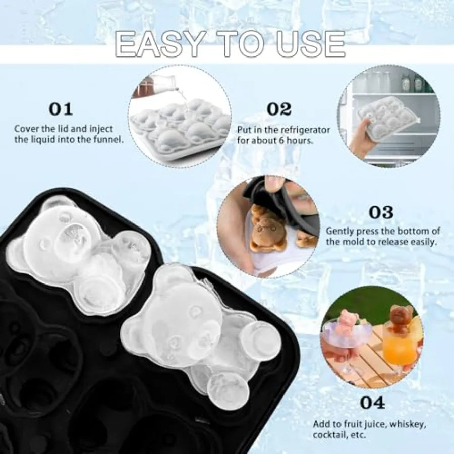 3D Bear Ice Cube Mold, Large Ice Cube Tray with Lid for Teddy Bear Snacks for Kinders or Ice Cube Trays for Parties