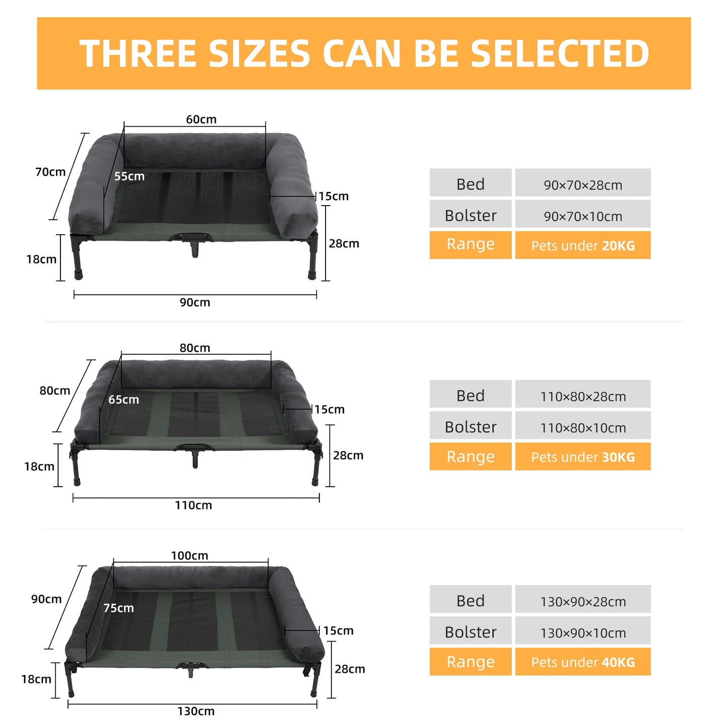 Elevated Pet Bed Lounger For Dogs And Cats, Washable bolsters with mesh floor to promote airflow on Hot Days