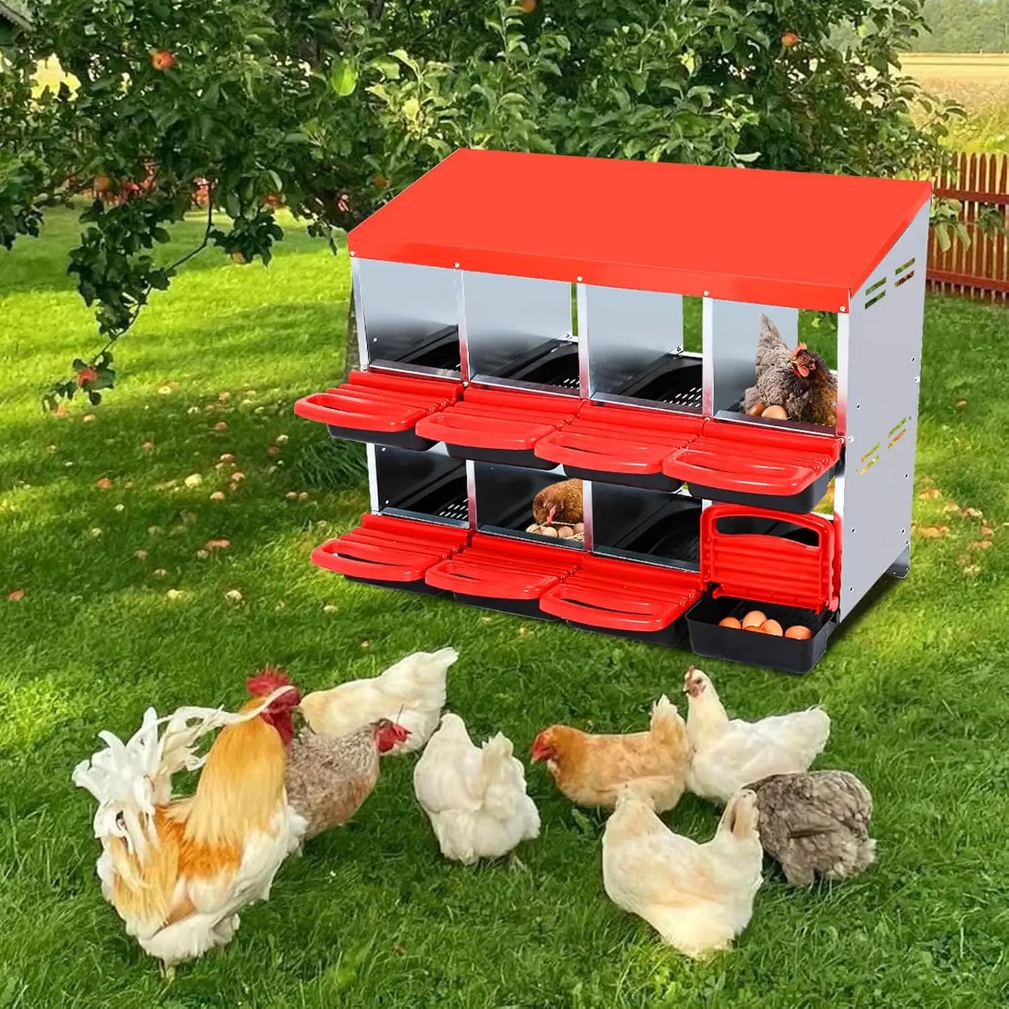HiMISS Farm Animals Multi-Hole Chicken Nesting Boxes With Egg Collection