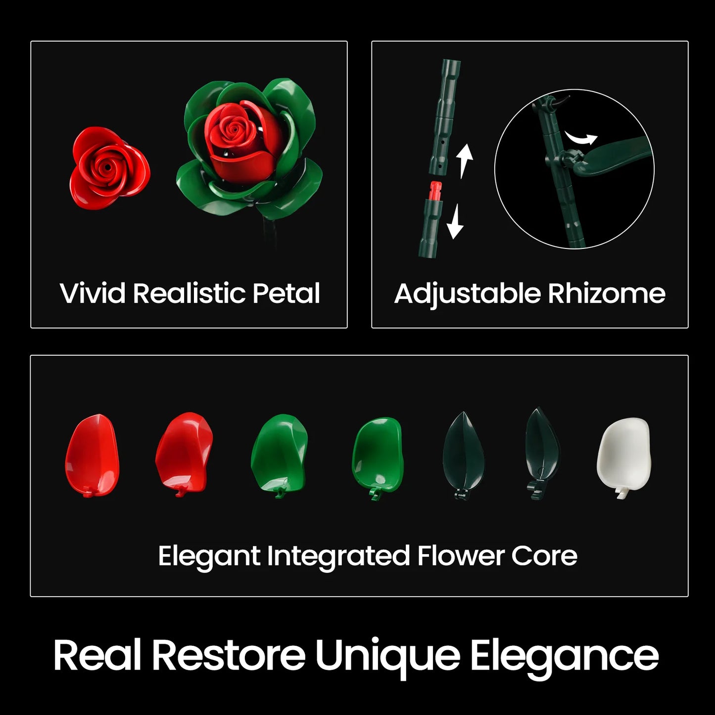 Beautiful Roses Bouquet Building Set for those who enjoy Crafting, Artificial Botanical Home Decor. Creative Gifts for Family Craft Time, any Creative Children to Adults. Special Gift for pre-teens to adults.