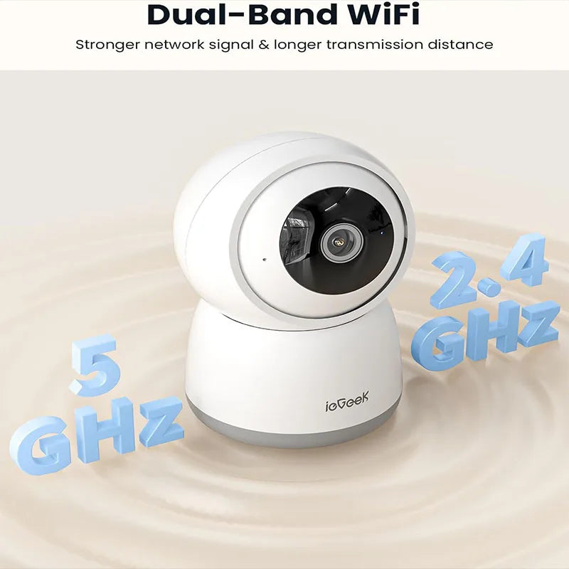 Indoor Home Security Camera with 2.4/5GHz, WiFi, Smart Pet Camera with App,Plug-In Night Vision, Two-way Talk to connect with pets when away.