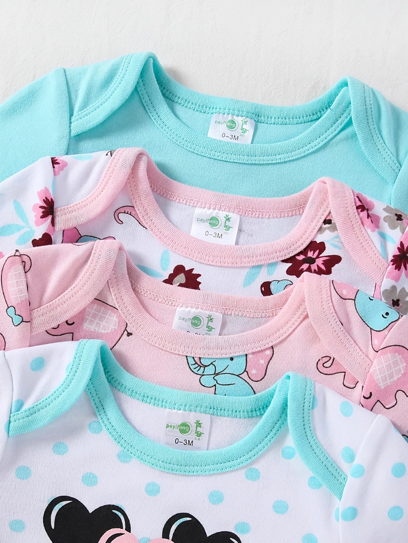 Colorful 4-pc Baby Girl Long Sleeve Bodysuits, Round Neck Rompers with Cute Prints, Soft Skin-Friendly Outfits for Newborn - 1 year olds