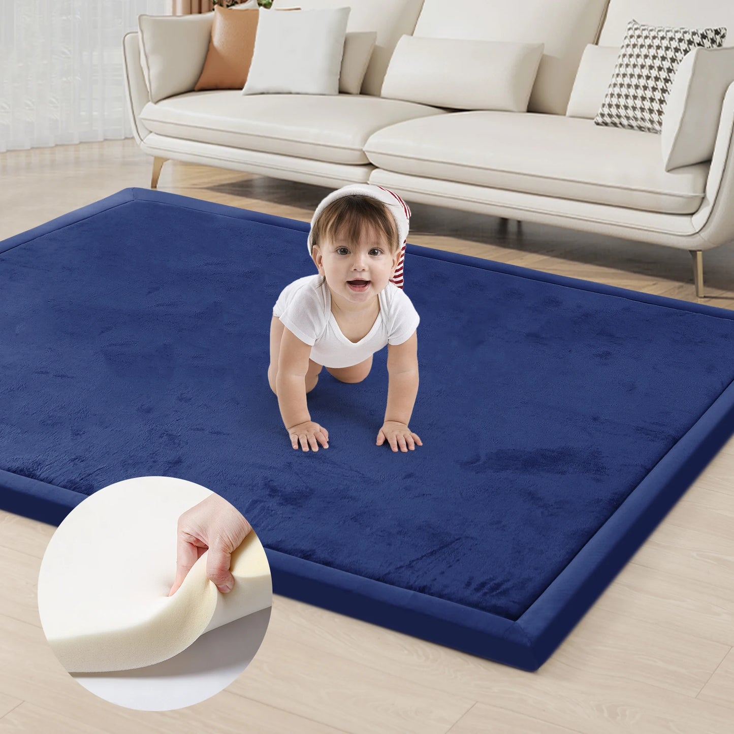 Soft Velvet Carpet with non-slip bottom to brighten a Living Space, Family Room or Nursery. Thick padding for comfort.