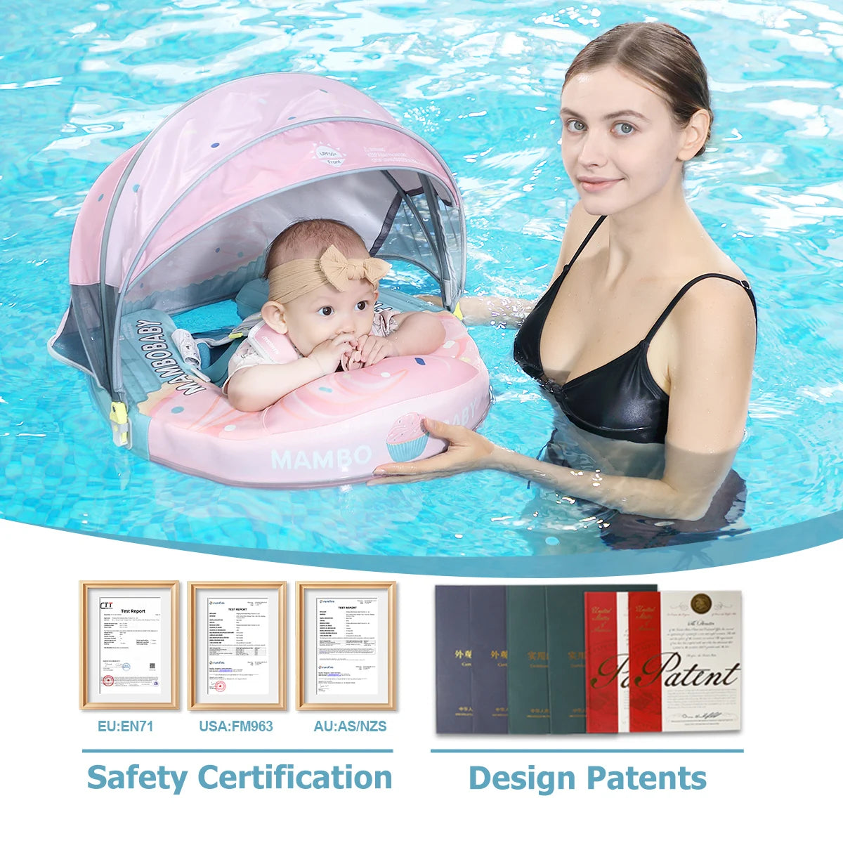 Mambobaby Infant Pool Float With Canopy And Safety Harness