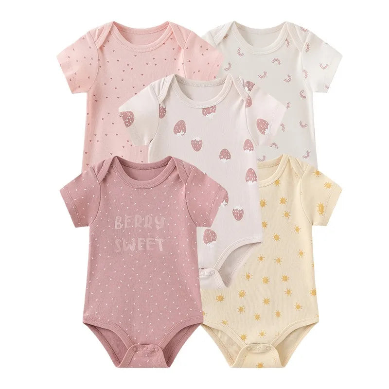 5-piece fashionable  boy and girl  100% "short sleeve Onezies", cotton and comfortable with cute graphics.