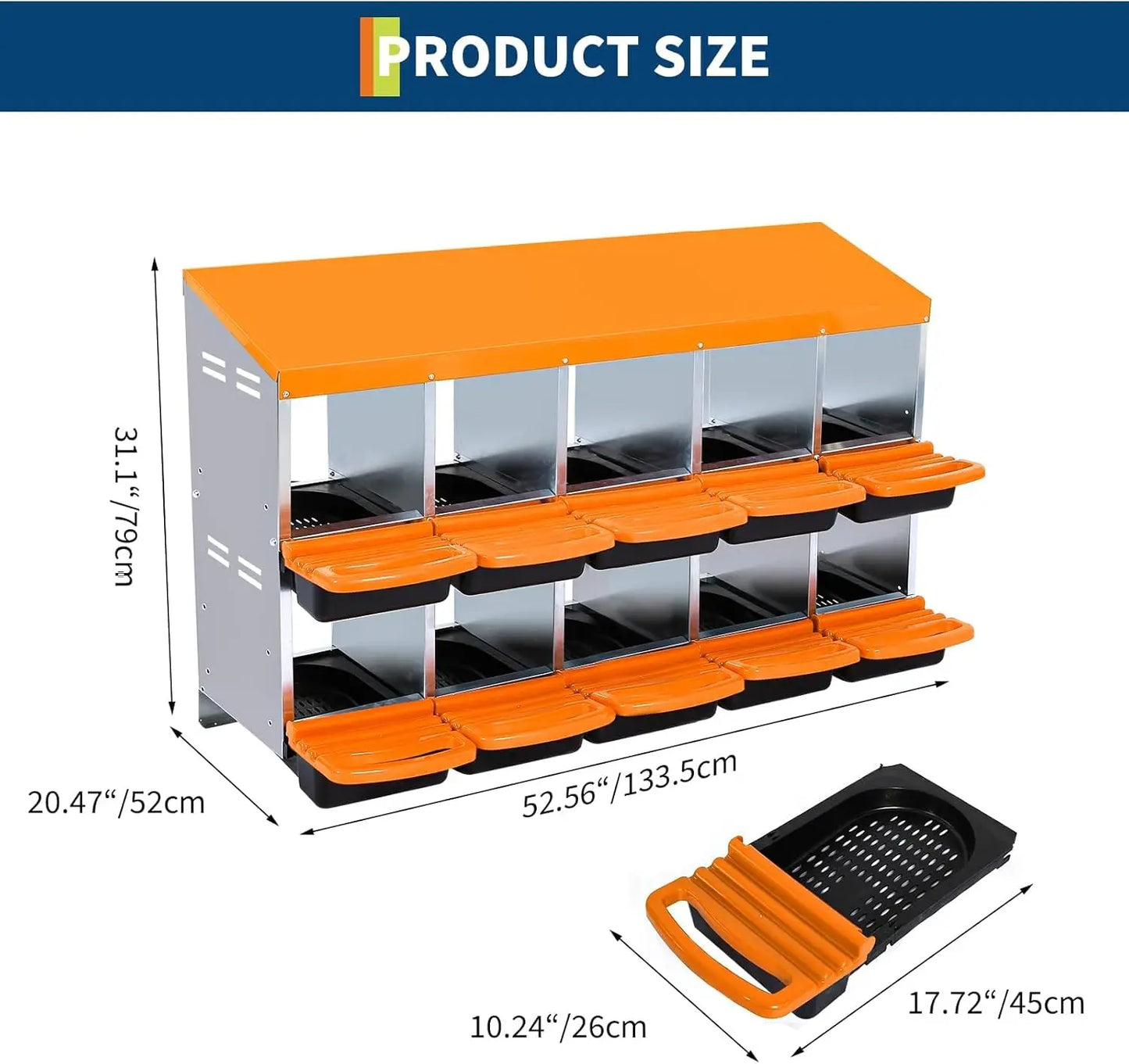 Chicken Nesting Box, Roll Away Design Hen Roosting Box for High-Volume Egg Collection Case with Metal Legs or Wall Mounting