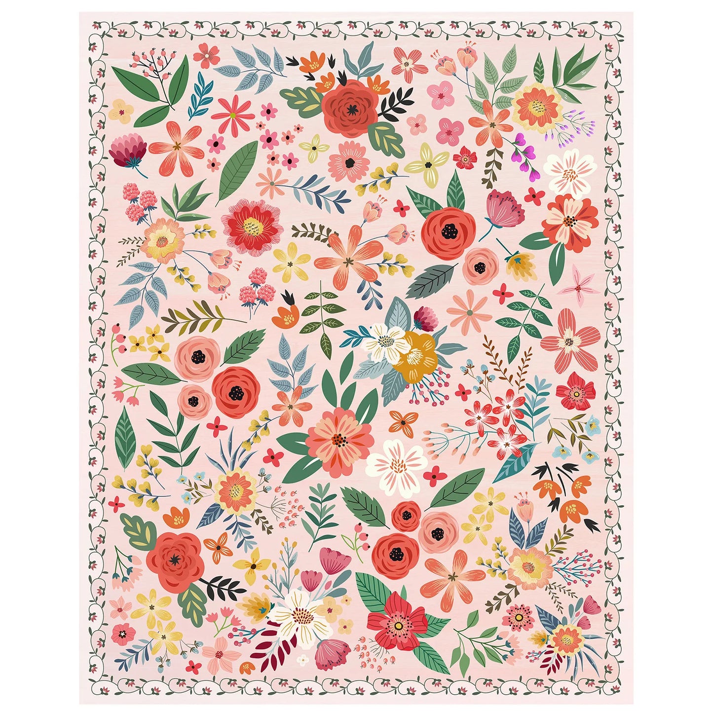 Boho Floral Pattern Non Slip Polyester Rug- Machine Washable, Adding Color to Family Spaces