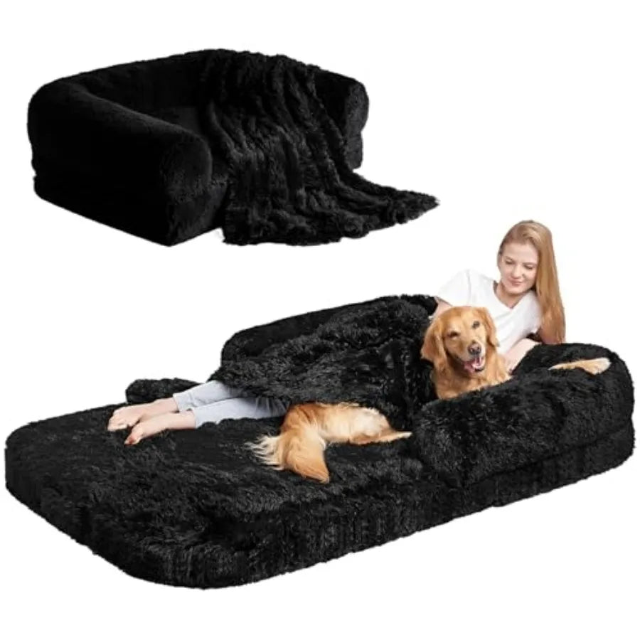 XXL Dog Bed, 54"x38"x7.5", Faux Fur Fluffy Pet Bed, Orthopedic Support and Calming for your best Pet Friend