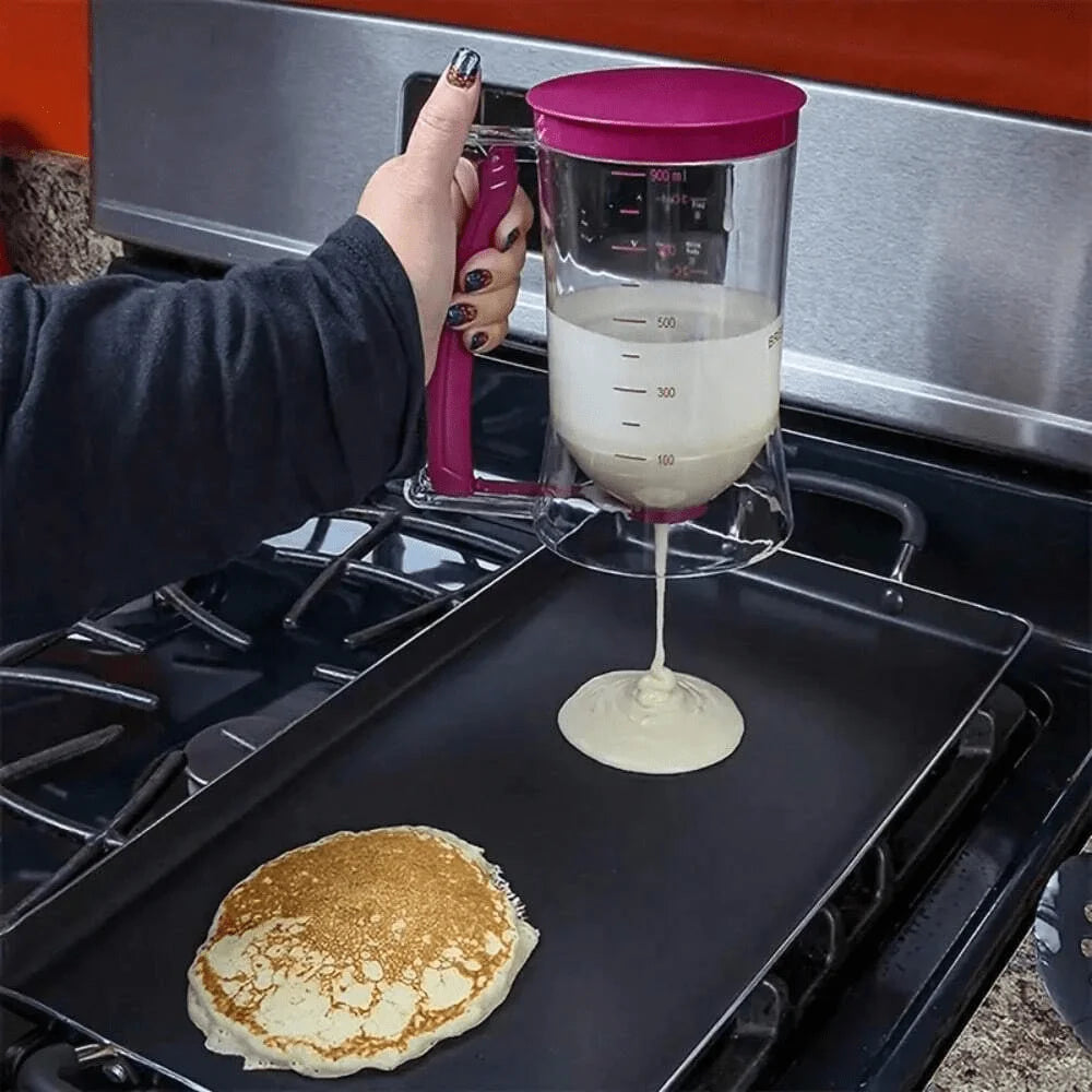 Pancake Batter Dispenser With Handle, Pairs with mini Pancake griddle, Batter Mixing Dispenser, Perfect For Pancakes, Cupcakes, Waffles, Muffin Batter, Cakes, use with Cupcake Liners. A great Kitchen Tool for Family Gathering