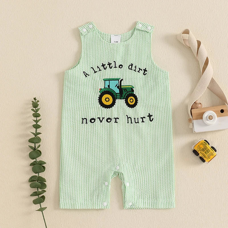 Unisex Sleeveless Tractor Romper For Summer Playtime
