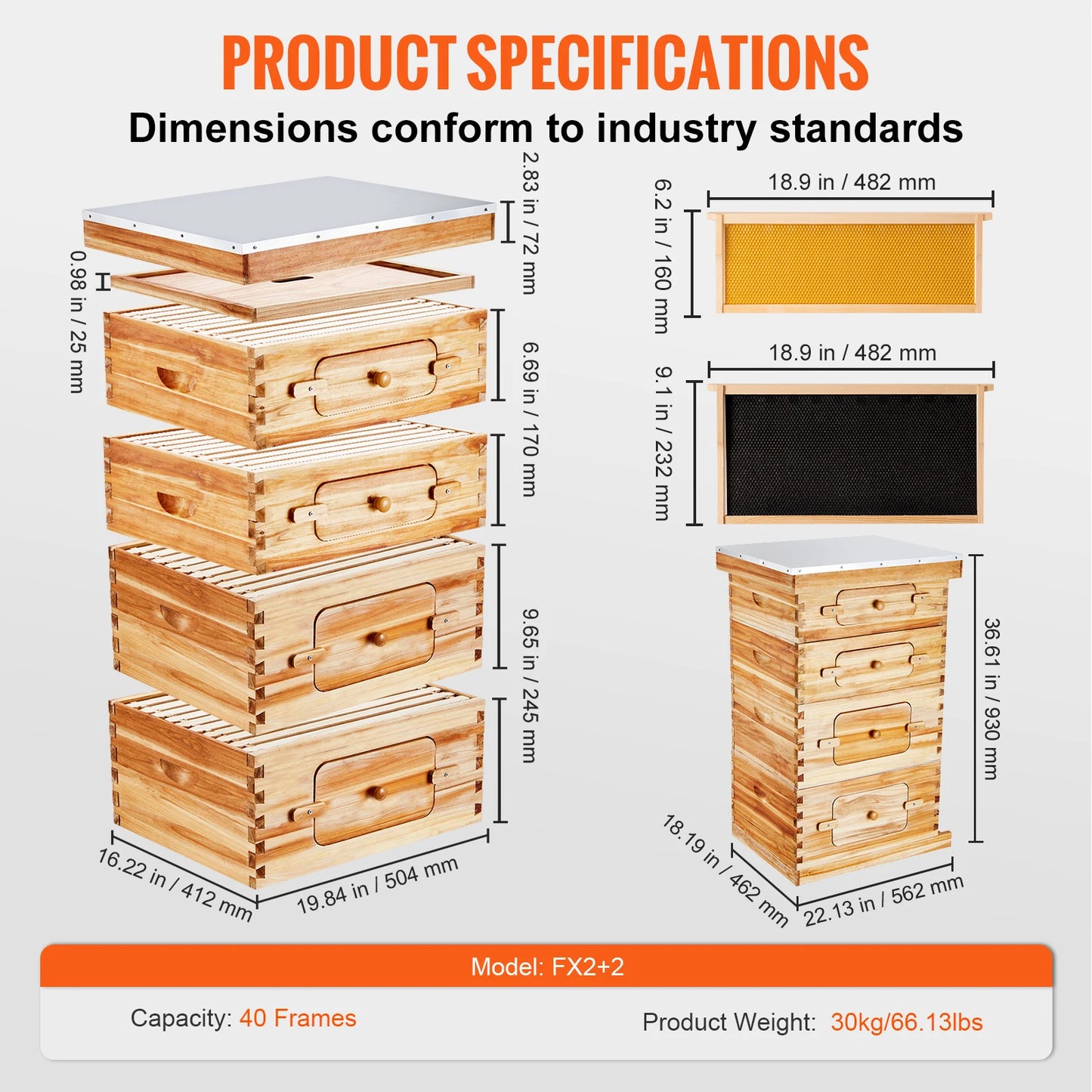 SucceBuy Bee Hive Deep Box Starter Kit Beeswax Coated Natural Cedar Wood
