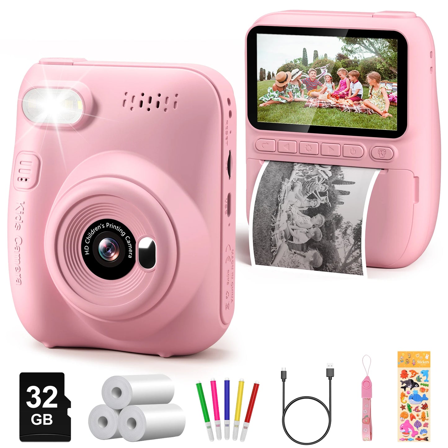 Instant Print Camera for Kids, 3.0" Kids Camera for 5-12 Years,  HD 1080P Digital Camera with 3 Rolls of Printer Paper for early exposure to creative photography.