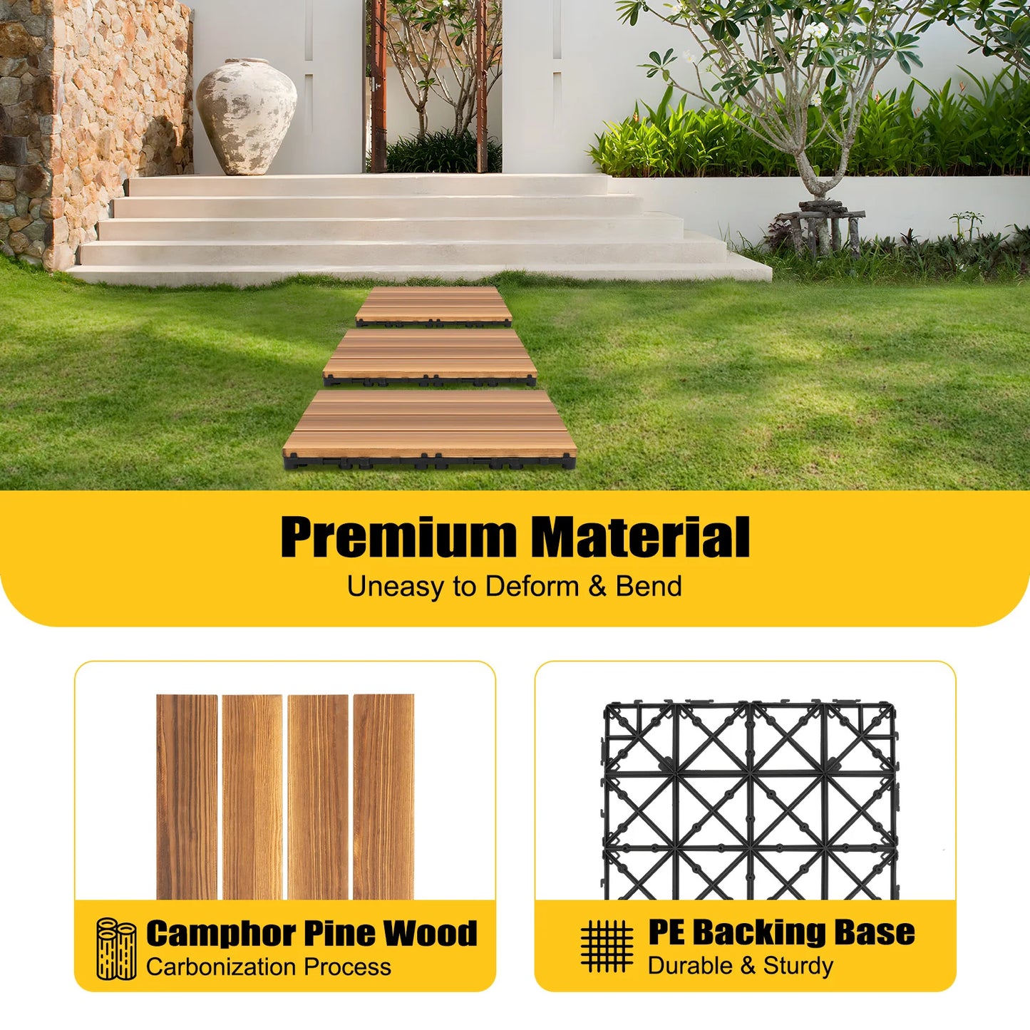 Solid Wood Interlocking Deck Tiles For Outdoor Flooring Non Slip