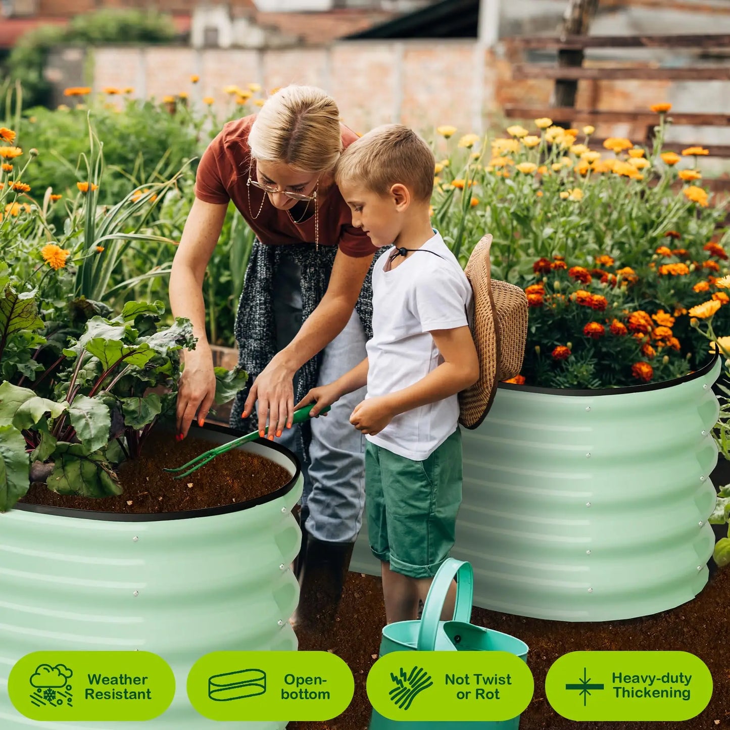2-Pack Oval Galvanized Steel Raised Garden Bed with Open Base,  Safety Edge Metal Planter Box, Raised Beds for Vegetables, Flowers, Herbs