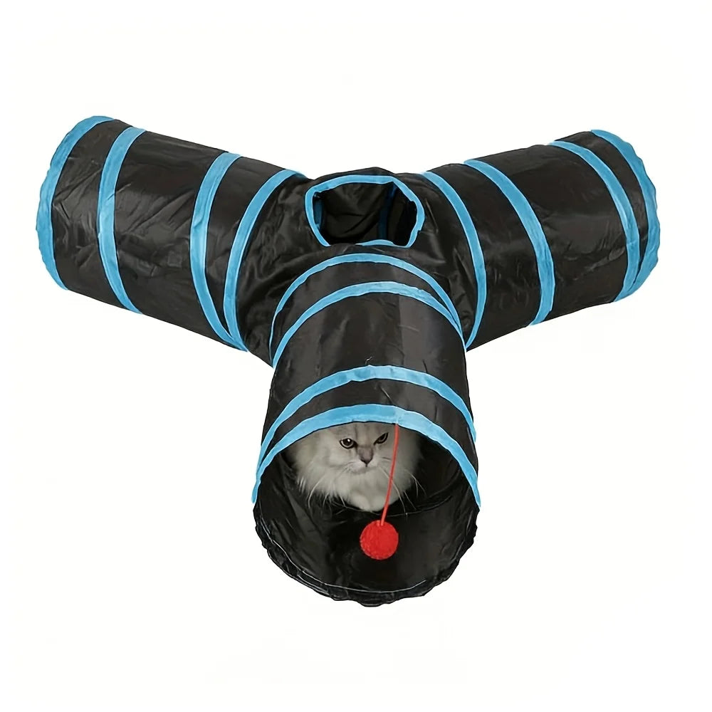 2pcs Cat Toy Set, Including Tunnels and Teasing Sticks, with Ball Foldable 3-Way Tunnels, Portable Cat Tunnel Toy, Cat Interacti