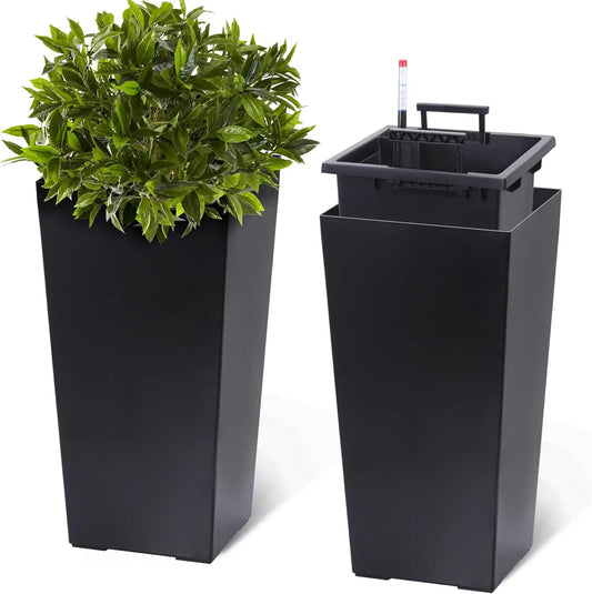 2 Pack Indoor/Outdoor Taper Planters With Shelf Insert adds Greenery to the Porch, Front Door, Patio or Pool Area.