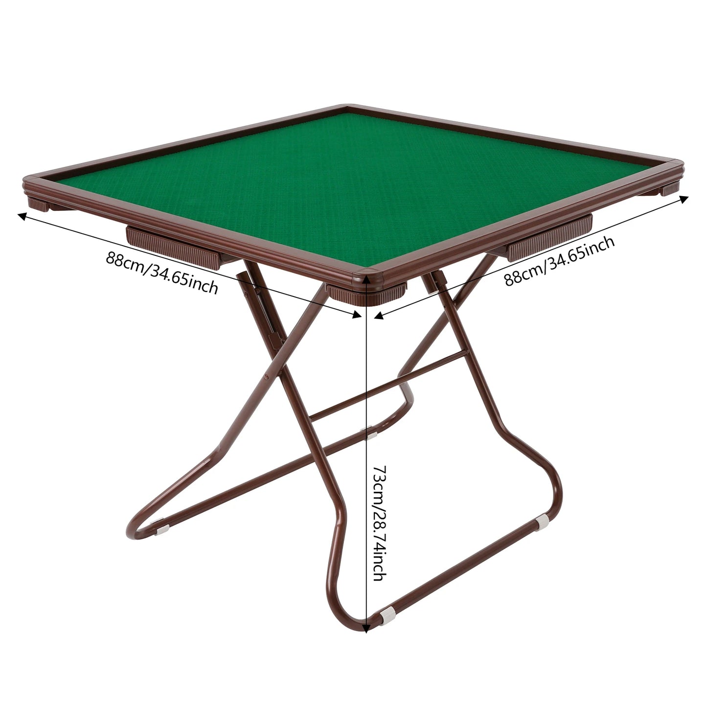 Foldable Square Mahjong Table- Wood Board Velvet Desktop with Plastic Steel Frame, Noise Reduction Anti-slip Table Leg, Rounded Safe Corners, Built-in 4 Cup Holders & 4 Hidden Storage Drawers. Raised Anti-slip Edge for games.