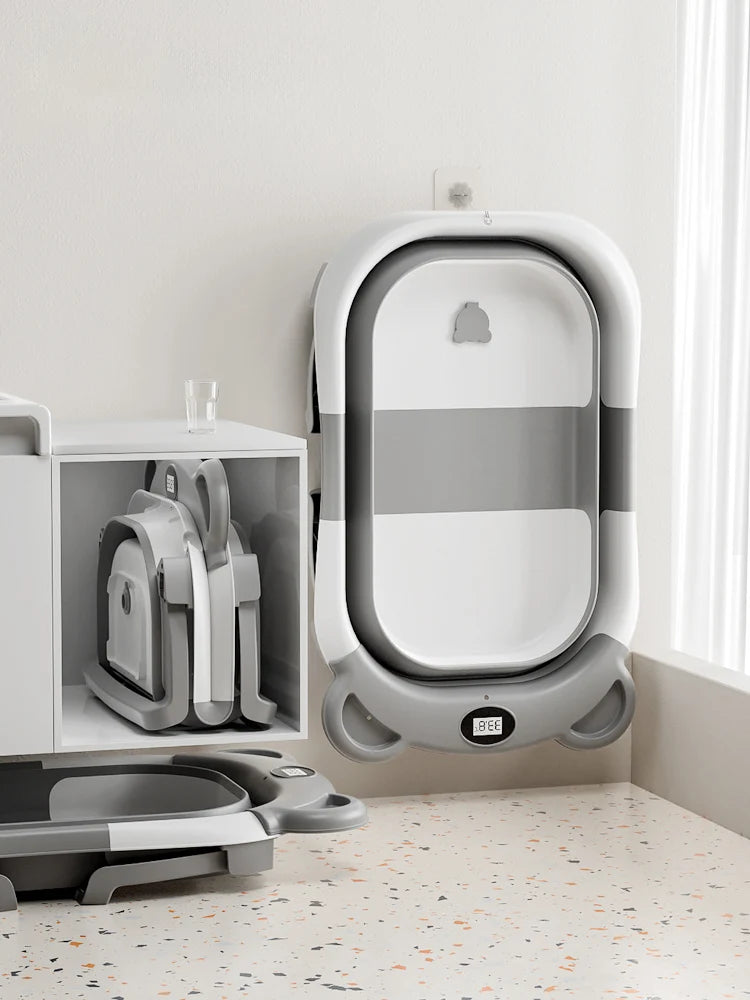 Portable Collapsible Baby Bathtub With Thermometer And Drain Hole