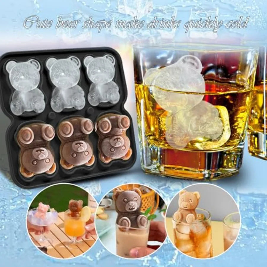 3D Bear Ice Cube Mold, Large Ice Cube Tray with Lid for Teddy Bear Snacks for Kinders or Ice Cube Trays for Parties