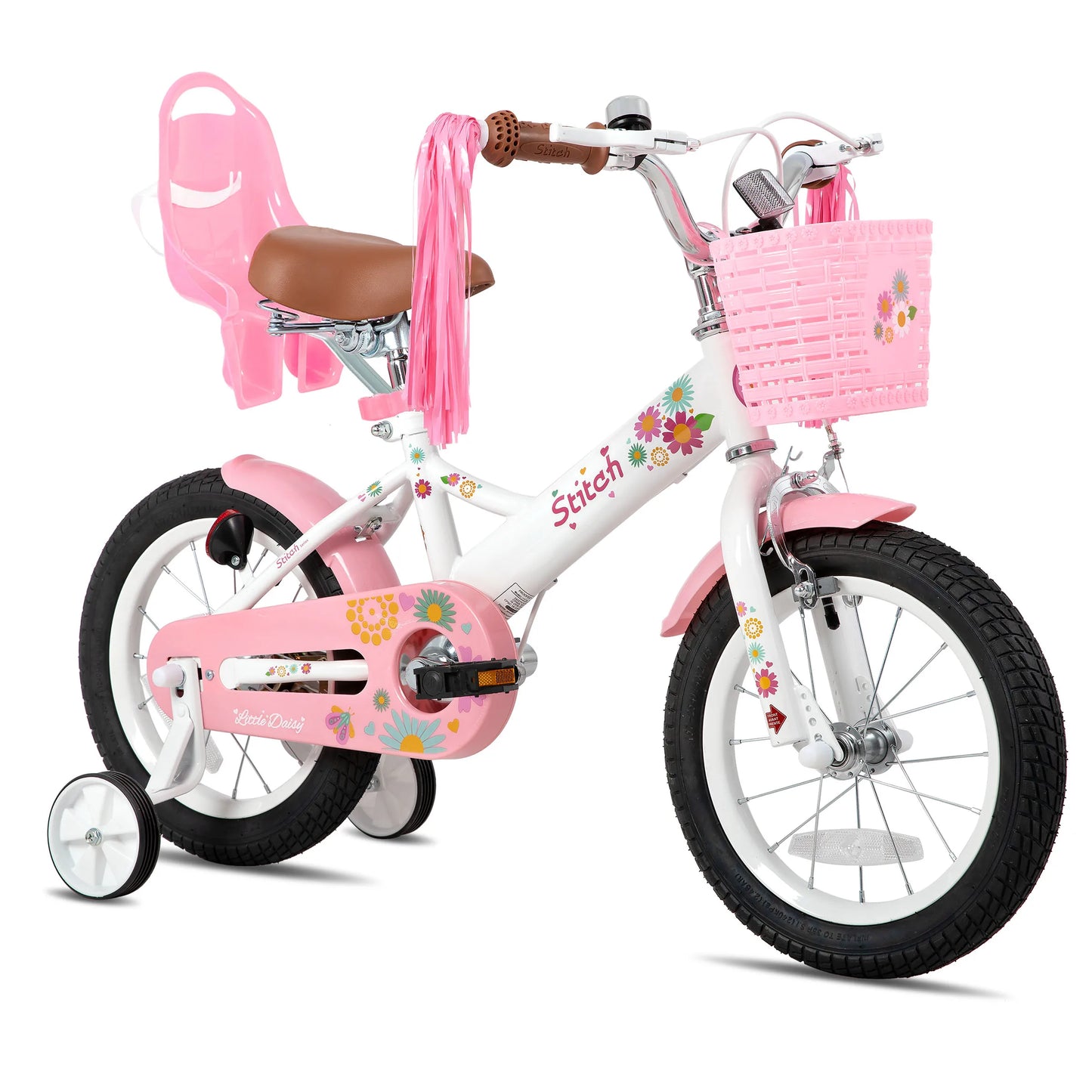 Girls Bike For Ages 2 To 7 With Doll Carrier, Streamers, Basket, Training Wheels