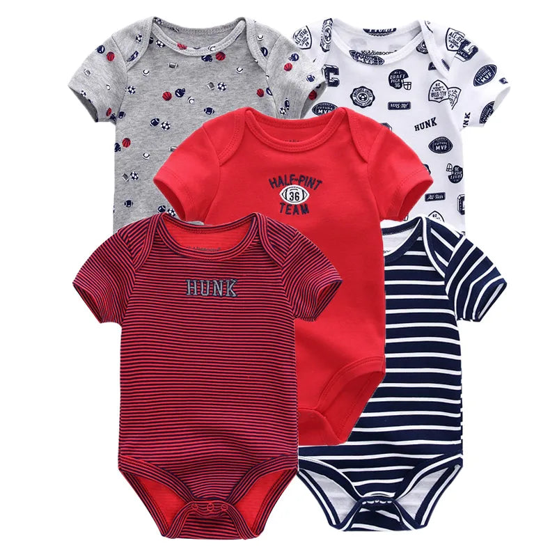 5-piece fashionable  boy and girl  100% "short sleeve Onezies", cotton and comfortable with cute graphics.